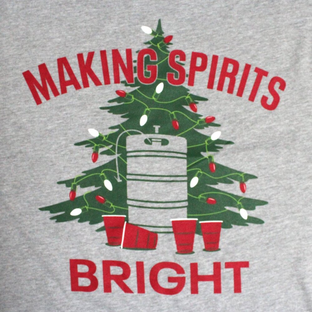 Men's Medium 38-40 Short Sleeve Making Spirits Bright Beer Keg Graphic Tee Shirt